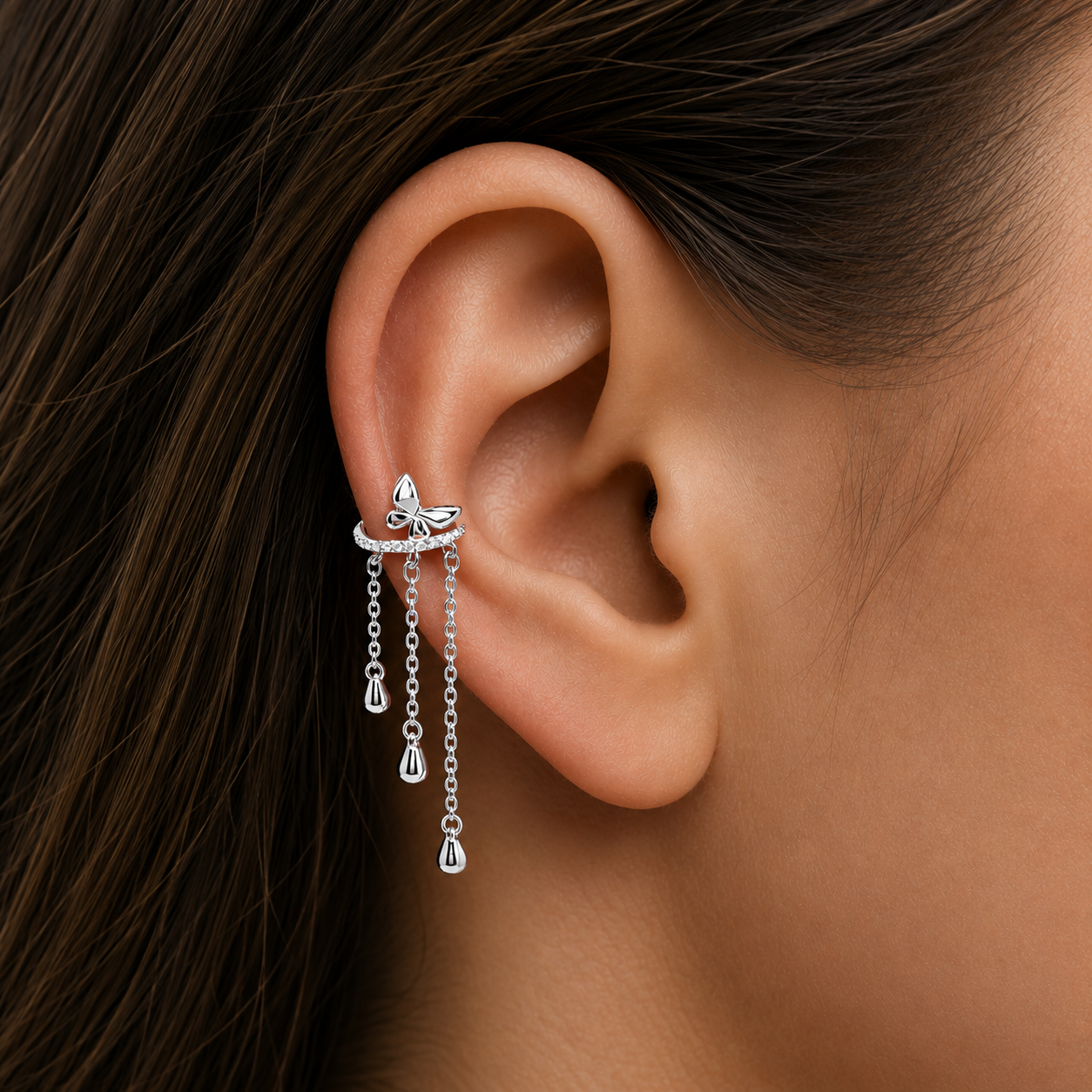 Ear cuff farfalla con pendenti