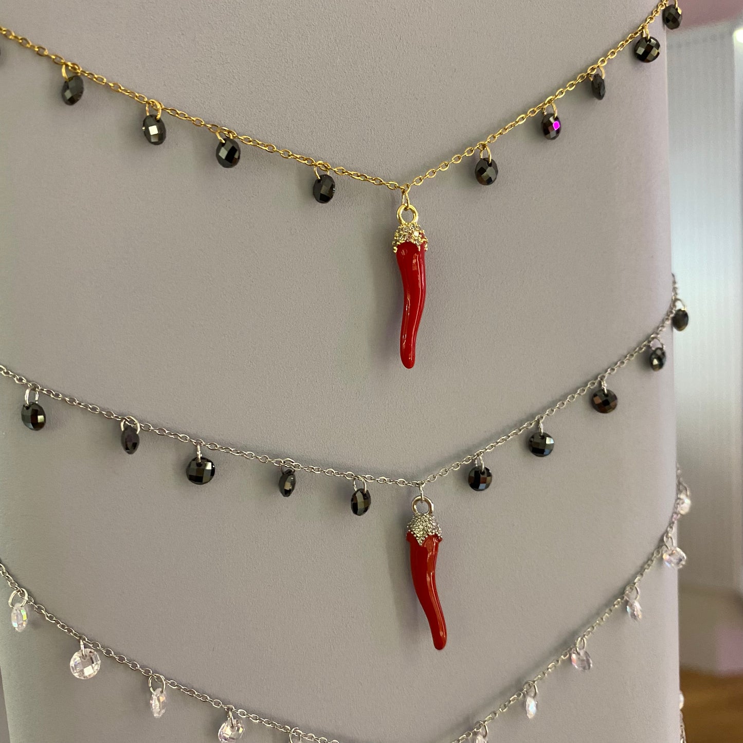 Collana pietre & cornetto portafortuna