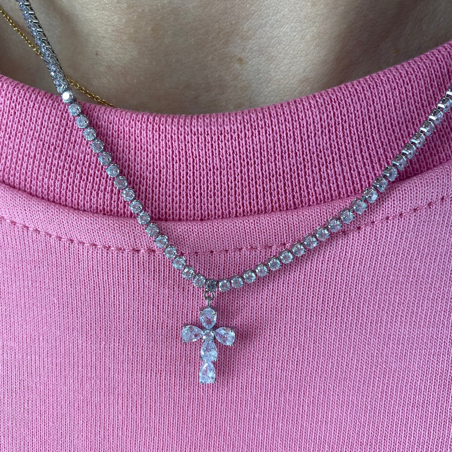 Collana tennis croce