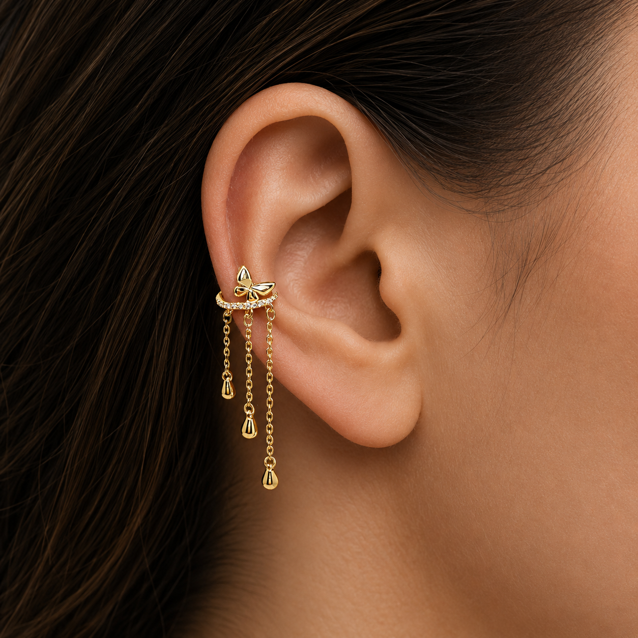 Ear cuff farfalla con pendenti