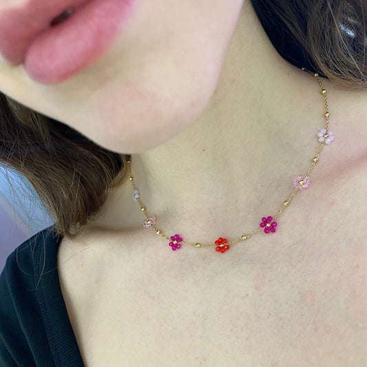 Collana fiorellini multicolor rosa