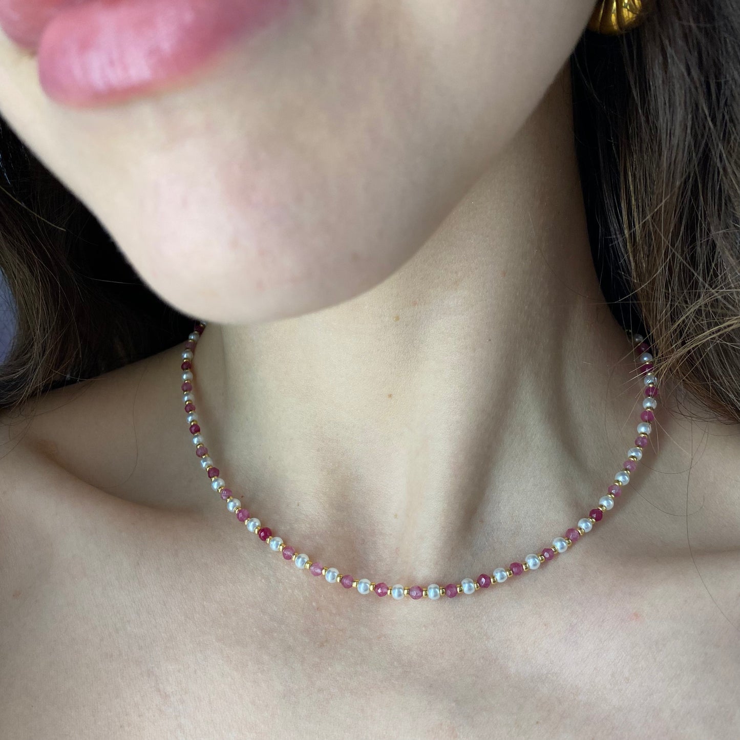 Collana perline rosa