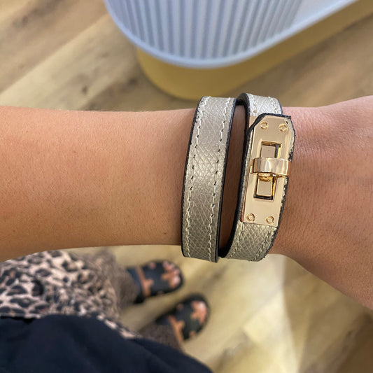 Bracciale vera pelle oro