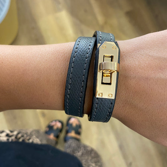 Bracciale vera pelle grigio scuro